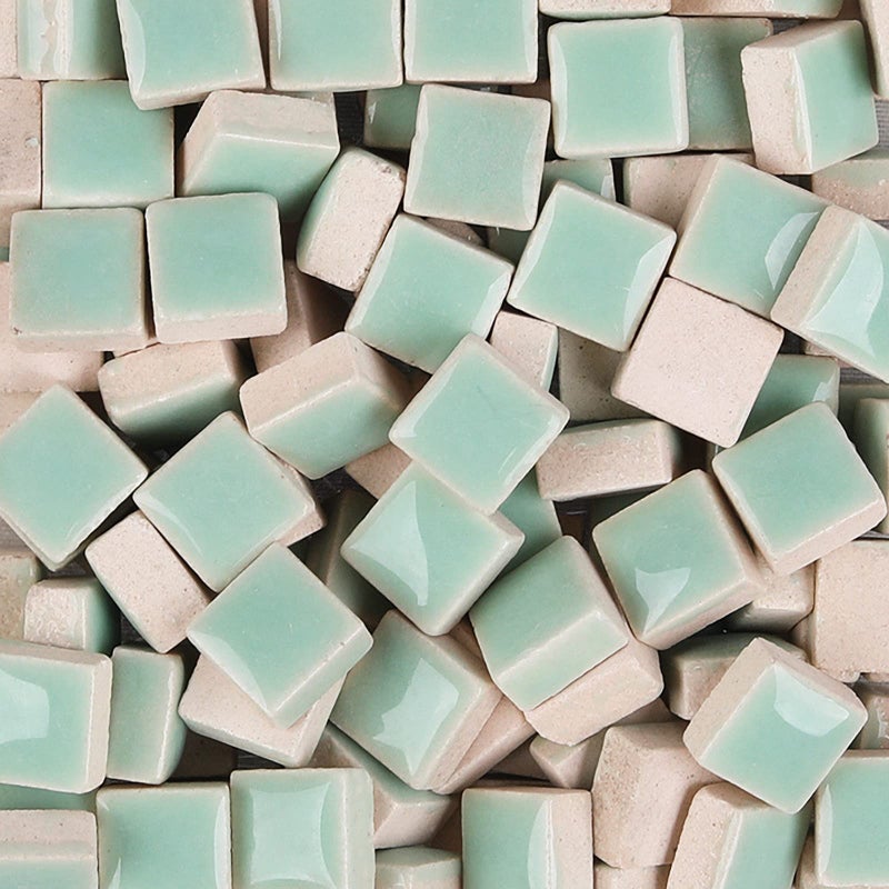PINUO&KE 200 Pieces / 200 g Square Shapes 0.4x0.4 inch Square Ceramic Mosaic Mosaic Tiles for Crafts  Colorful Stained Glass Pieces for Mosaic Projects - Light Green - Image 1